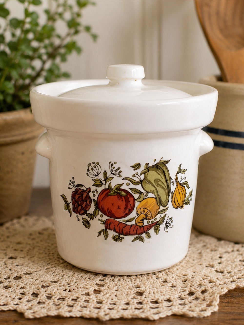 Vintage McCoy Spice Delight Ceramic Crock with Lid Vegetable Motif